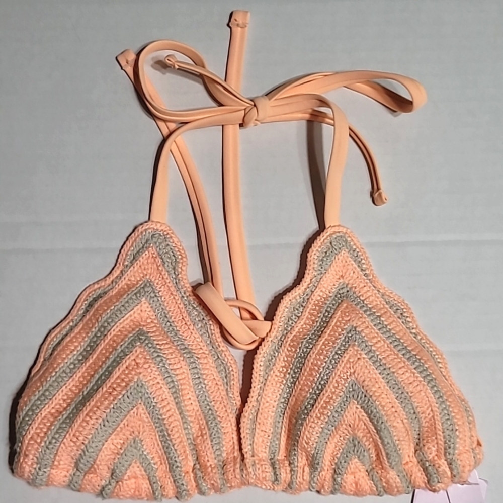 💥New💥Wild Fable Crochet Bikini Top Orange/Gray w/Adjustable Straps, Size XXS